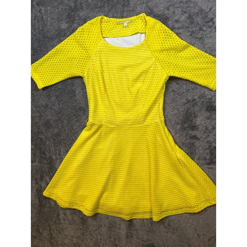 Ginna Bini Neon Yellow Burnout Polka Dot Fit and Flare Lined Dress- Size XS
